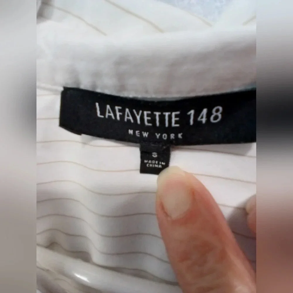 Lafayette 148 womens Small white pinstripe long sleeve button down shirt office - Picture 6 of 9